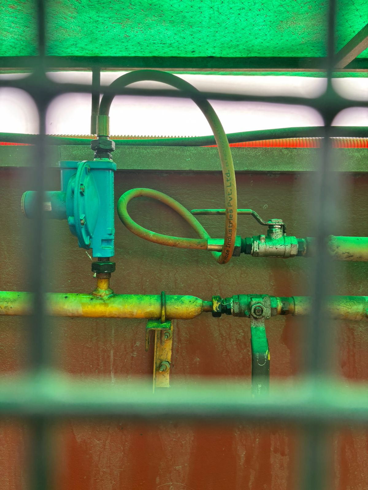 Gas pipeline valve and fitting installation close-up